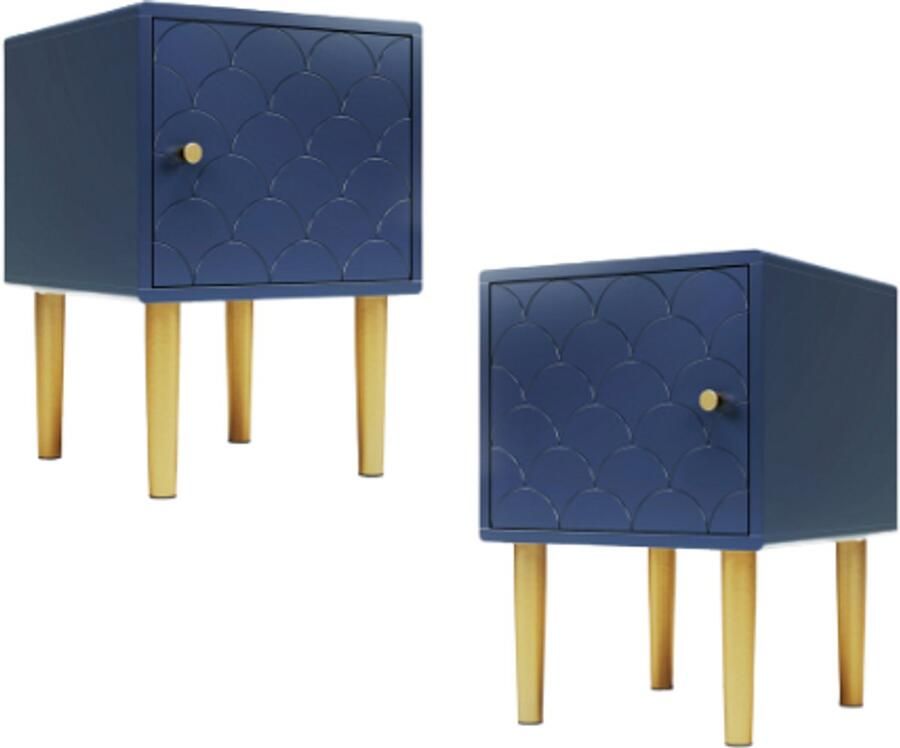 Zonder merk Gotagee Set van 2 nachtkastjes bijzettafel marineblauw salontafel H50 B35 D35 cm