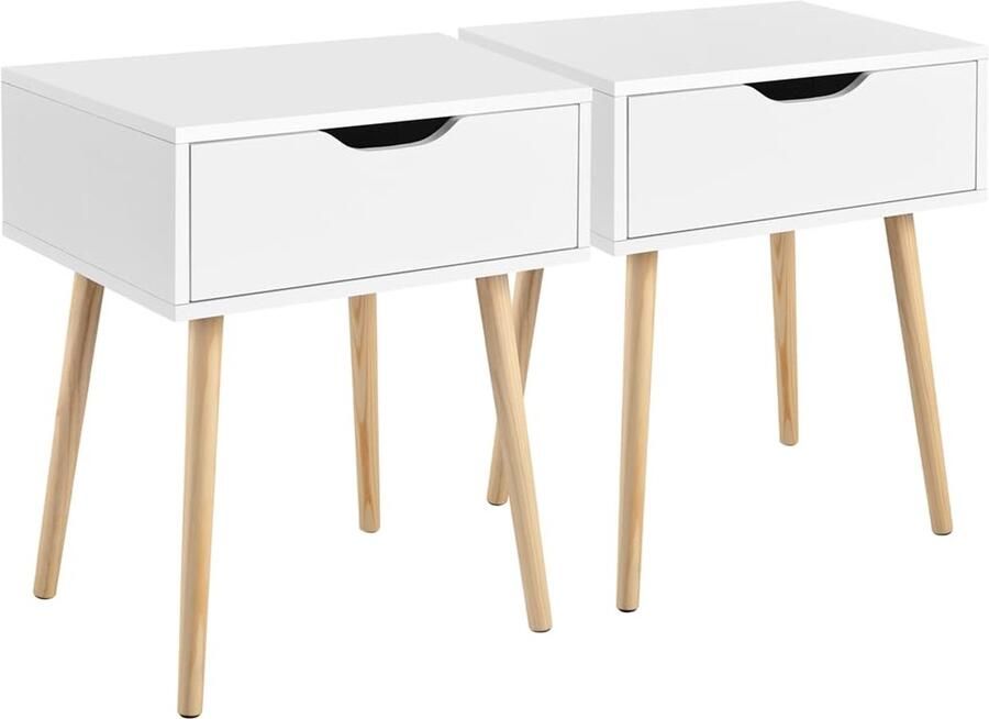Set van 2 nachtkastjes bijzettafel met lade en houten poten nachtkastje nachtcommode 48 5 x 41 x 57 5 cm