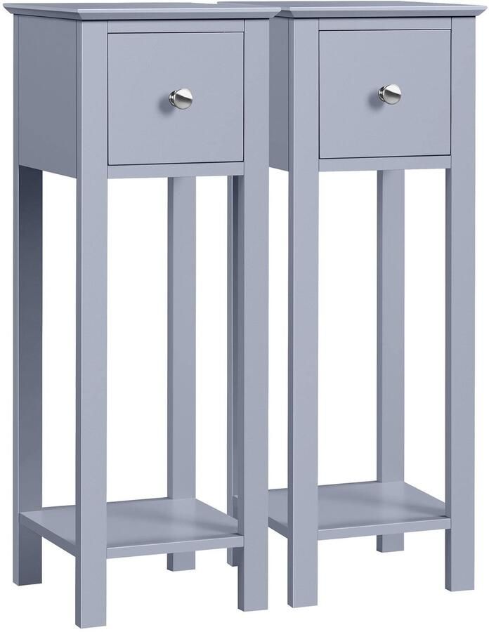 Set van 2 nachtkastjes bijzettafels nachtkastjes banktafel met 1 lade en plank eenvoudige salontafel opbergtafel voor opslag voor woonkamer slaapkamer grijs