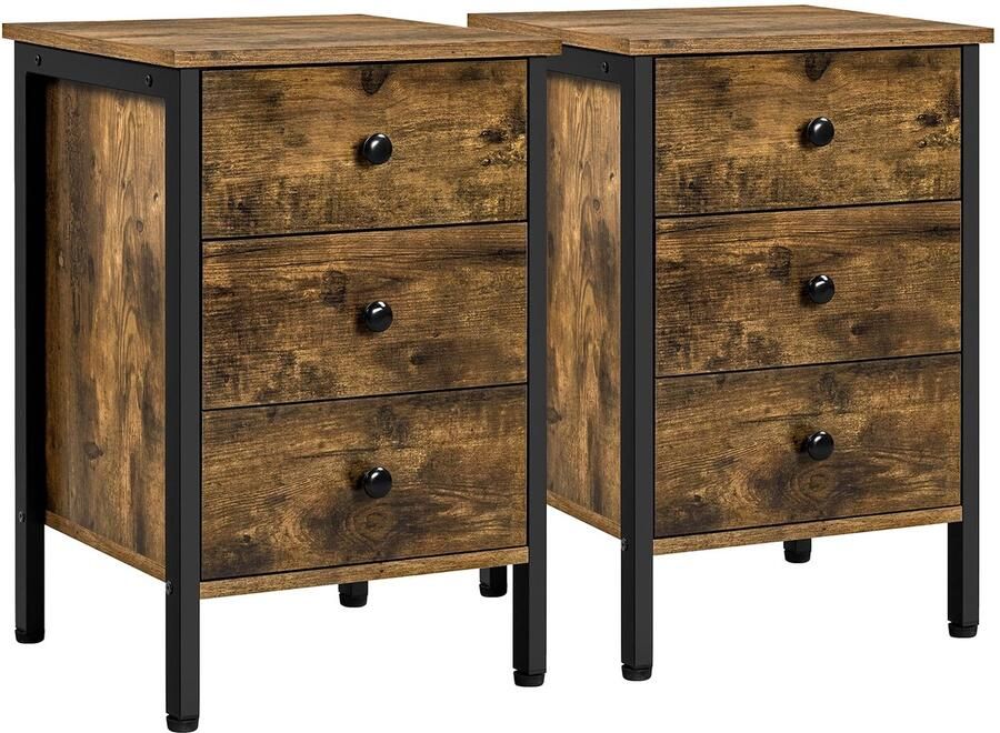 Set van 2 nachtkastjes commode boxspringbed nachtkastje kastje 3 laden 40 x 40 x 60 cm industrieel design