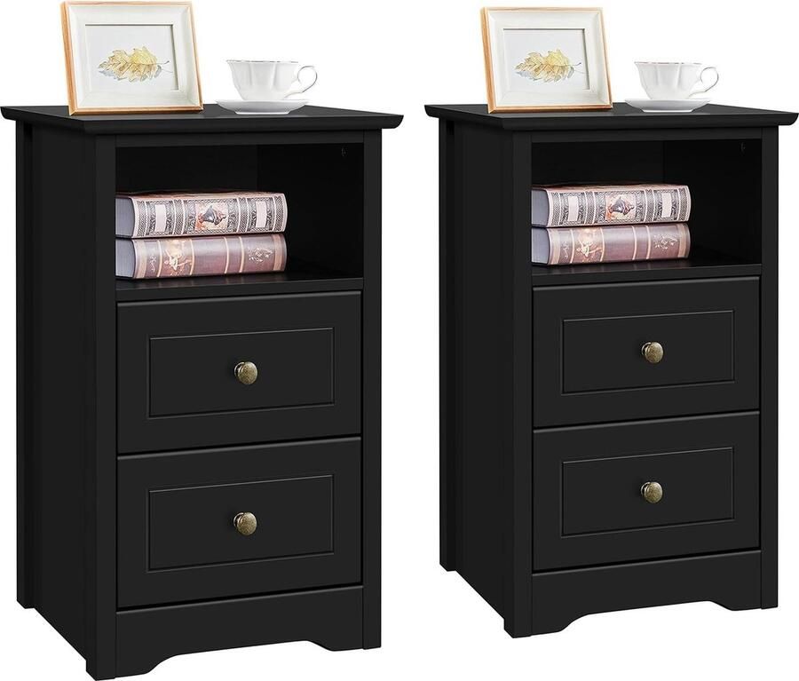 Set van 2 nachtkastjes commode kast bijzettafel voor slaapkamer woonkamer hal 40 x 35 x 60 cm hout zwart