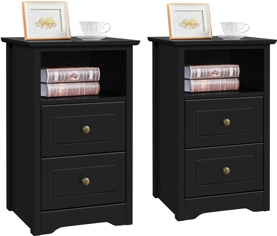 Set van 2 nachtkastjes commode kast bijzettafel voor slaapkamer woonkamer hal 40 x 35 x 60 cm hout zwart