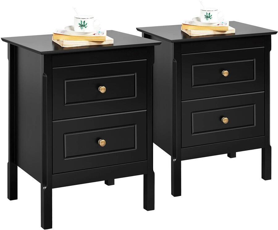 Set van 2 nachtkastjes commode met 2 laden bijzettafel salontafel 61 cm hoog zwart