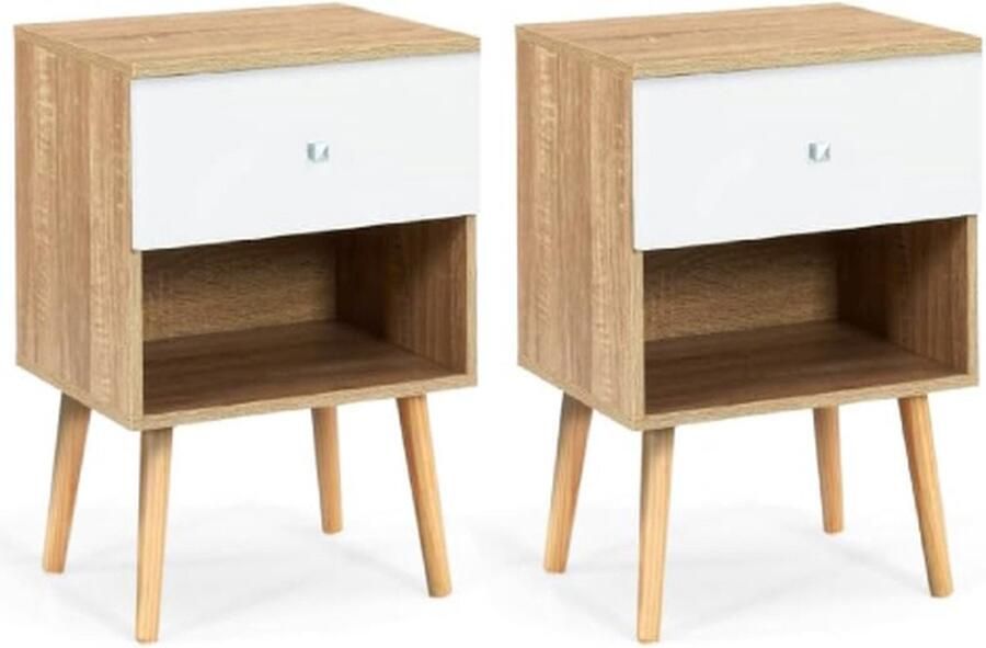 Set van 2 nachtkastjes Emmie 1 Scandinavische lade beuken en wit