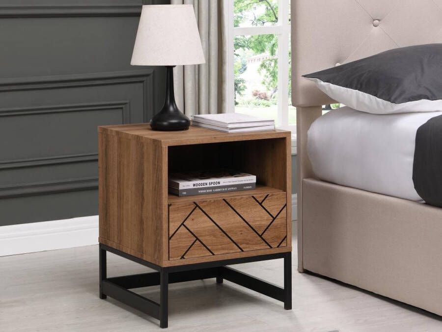 Vente-unique Set van 2 nachtkastjes met 1 lade en 1 nis Mdf en staal naturel en zwart CARATANA L 40 cm x H 50 cm x D 40 cm - Foto 2