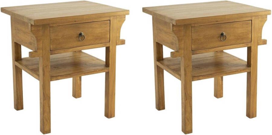 Set van 2 nachtkastjes met 1 lade en 1 plank Teak Natuurlijk WEKEA L 50 cm x H 55 cm x D 40 cm