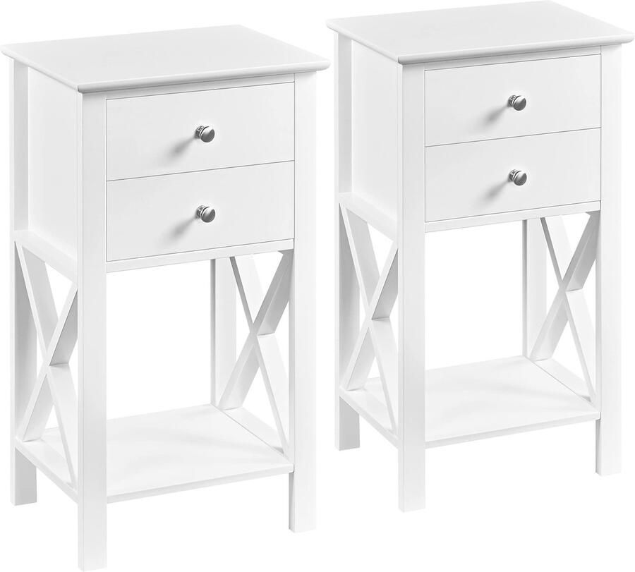 Set van 2 nachtkastjes met 2 laden en 1 opbergvak nachtkastje salontafel banktafel van MDF voor woonkamer en slaapkamer stabiel wit