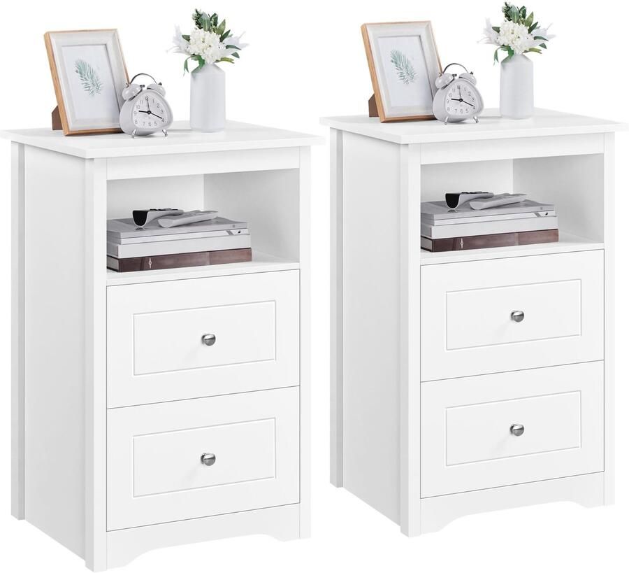 Set van 2 nachtkastjes met 2 laden nachtkastje voor boxspringbed nachtkastje wit opbergtafel 73 5 cm hoog voor slaapkamer woonkamer commode van hout