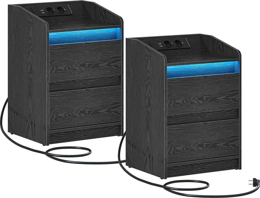 Set van 2 Nachtkastjes met 2 Laden Stijlvolle Bijzettafel voor Woonkamer en Slaapkamer Zwart