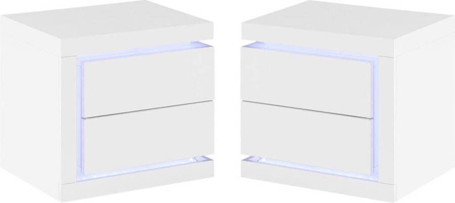 Vente-unique Set van 2 nachtkastjes met 2 lades Met ledverlichting Wit gelakt FLARANCIA L 50 cm x H 45 cm x D 40 cm - Foto 3