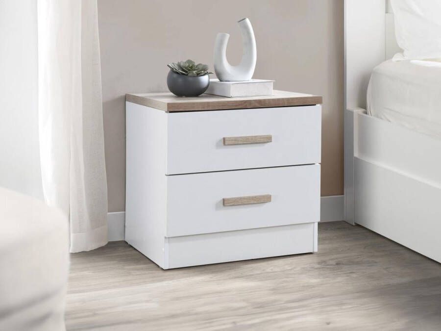 Vente-unique Set van 2 nachtkastjes met 2 lades Wit en naturel SKAIDO L 50 cm x H 50 cm x D 40 cm