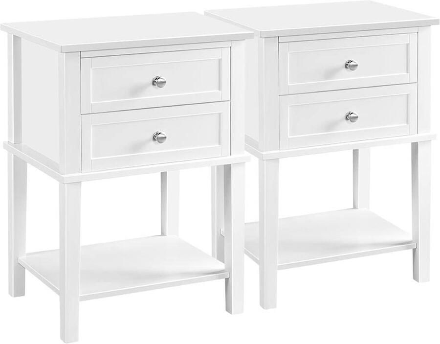 Set van 2 nachtkastjes met 2 schuifladen en plank bijzettafel moderne nachtkastje voor slaapkamer woonkamer wit