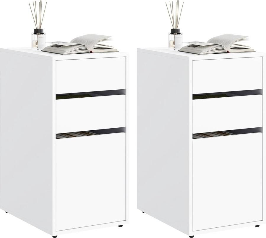 Set van 2 Nachtkastjes met 3 Laden in 2 Maten Nachtkastje 30 x 60 x 40 cm Houten Nachtkastje Salontafel Archiefkast voor Slaapkamer Woonkamer Wit NTS17ws-2