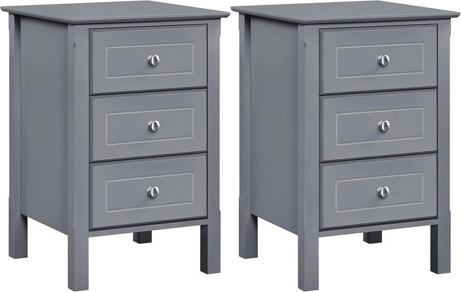 Set van 2 nachtkastjes nachtkastje salontafel met 3 laden nachtkastje voor boxspringbed banktafel voor woonkamer slaapkamer 40 x 40 x 60 cm