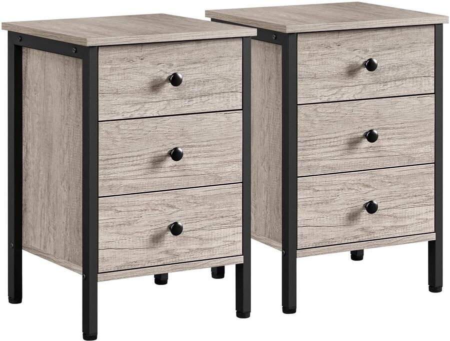 Set van 2 nachtkastjes met 3 schuifladen nachtkastje bijzettafel boxspringbed slaapkamer 40 x 40 x 60 cm industrieel design
