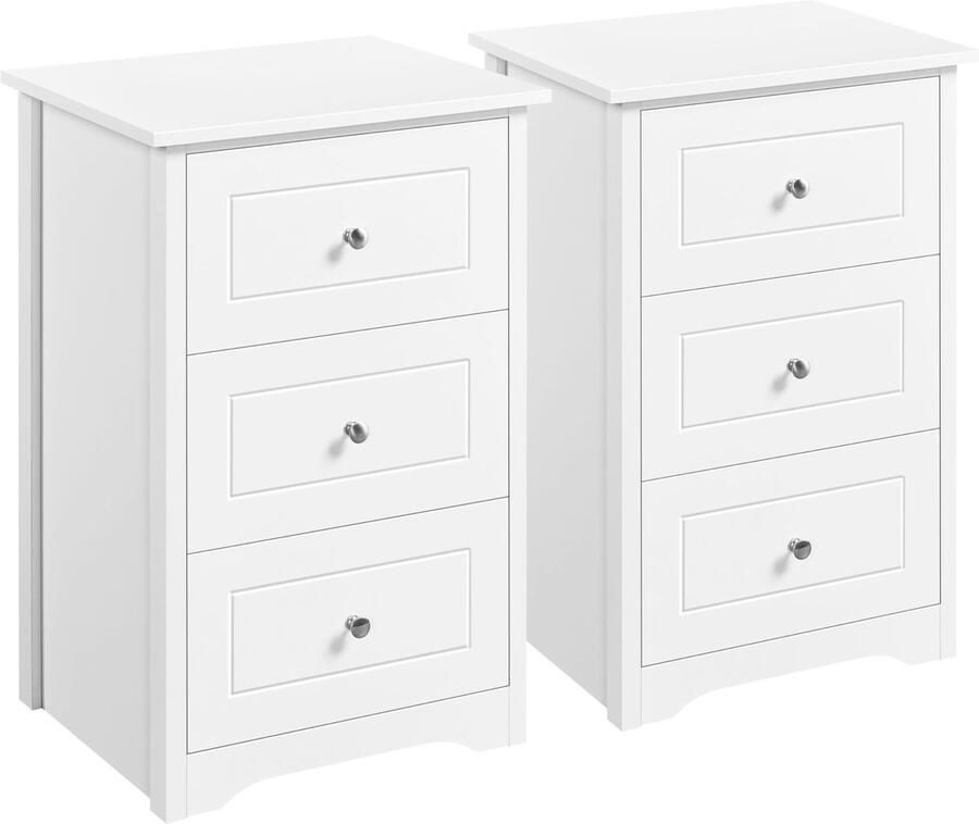 Set van 2 nachtkastjes met 3 schuifladen van hout nachtkastje voor slaapkamer woonkamer bijzettafel voor boxspringbed wit