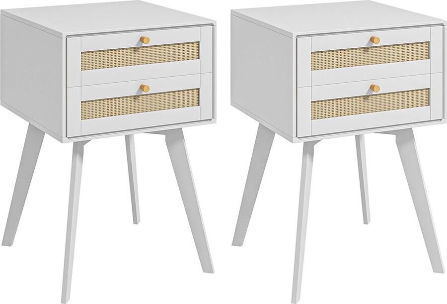 Set van 2 Nachtkastjes met Geweven Rotan Fronten Boheemse Stijl voor Slaapkamer