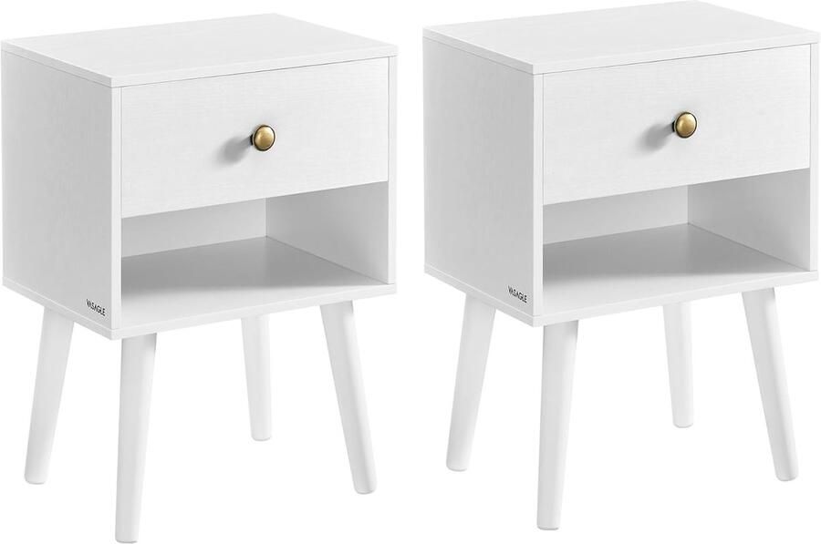 Set van 2 Nachtkastjes met Lade en Open Plank Minimalistische Salontafel voor Woonkamer en Slaapkamer