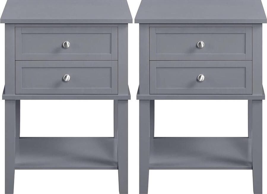 Set van 2 nachtkastjes met lades en plank Modern bijzettafeltje voor slaapkamer en woonkamer