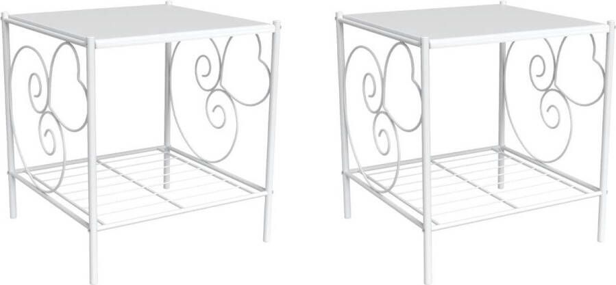 Vente-unique Set van 2 nachtkastjes met romantische look – 1 bovenblad – Metaal – Wit – VIVIAN L 45.5 cm x H 40.5 cm x D 42 cm - Foto 2