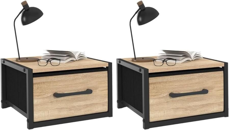 Set van 2 Nachtkastjes – Met Stoffen Lade Industrieel Design Stijlvol en Functioneel Meubel voor Slaapkamer of Bedruimte