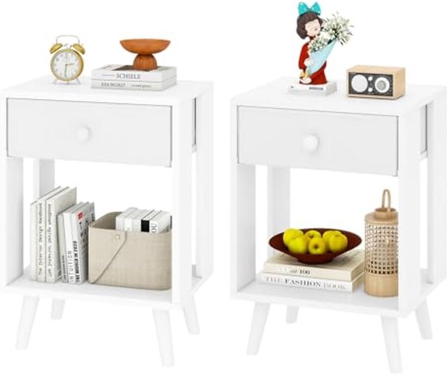 Set van 2 nachtkastjes met stoffen lade – Modern en eenvoudig ontwerp voor slaapkamer en woonkamer