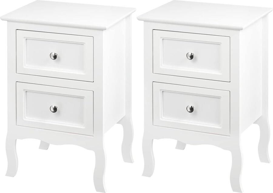 Set van 2 nachtkastjes nachtkastje met 2 laden barok commode bijzettafel voor slaapkamer en woonkamer van MDF wit