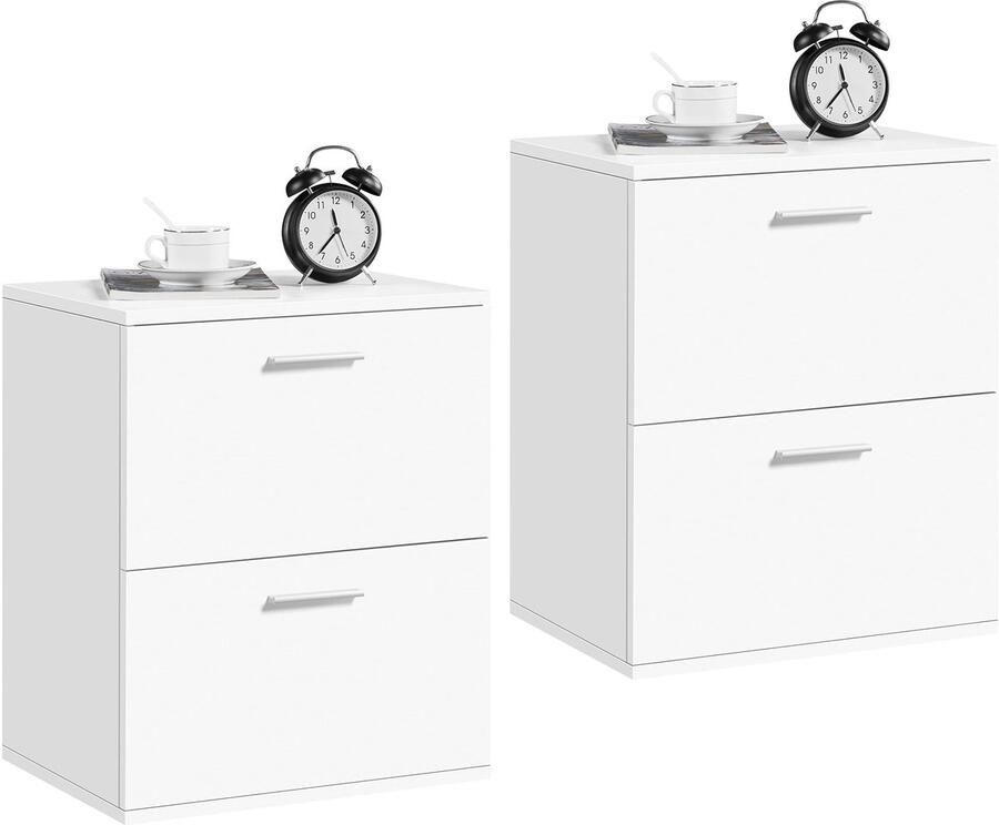 Set van 2 nachtkastjes nachtkastje met 2 laden bijzettafel metalen handgreep banktafel voor boxspringbed wit