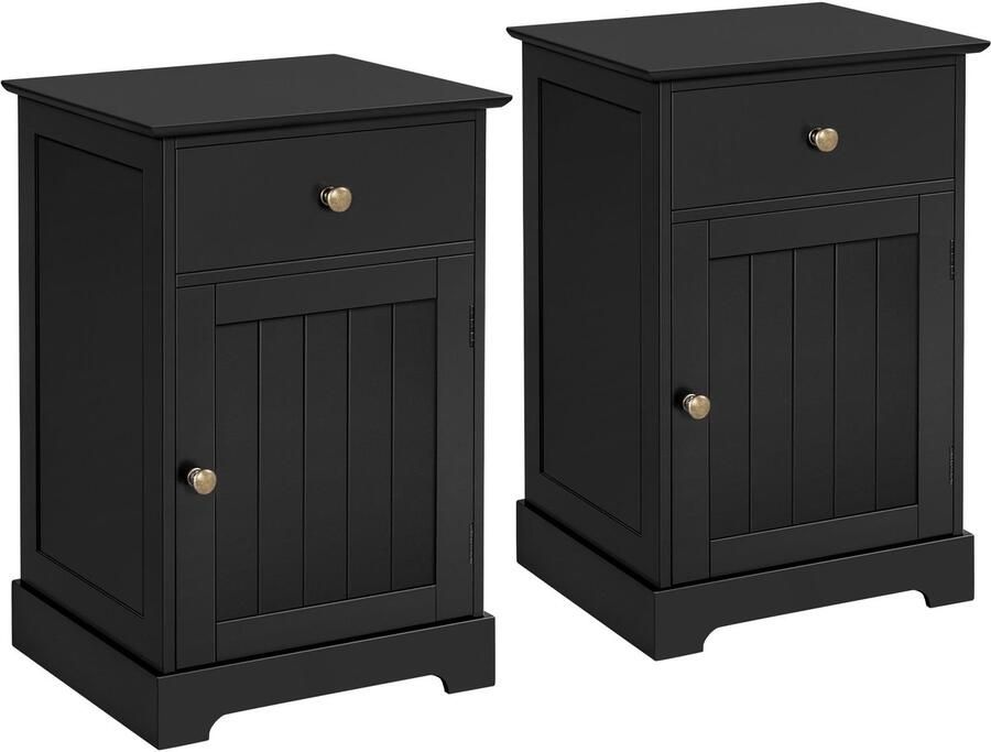 Set van 2 nachtkastjes nachtkastje met lade bijzettafel met verstelbare legplank salontafel met veel opbergruimte boxspringbed slaapkamer woonkamer zwart