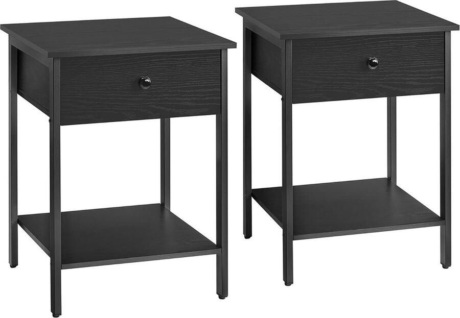 Rootz Living Rootz Set van 2 ebbenhouten nachtkastjes Spaanplaat en stalen constructie 40 cm x 40 cm x 55 cm Max. 40 kg laadvermogen lade- en plankopslag eenvoudige montage