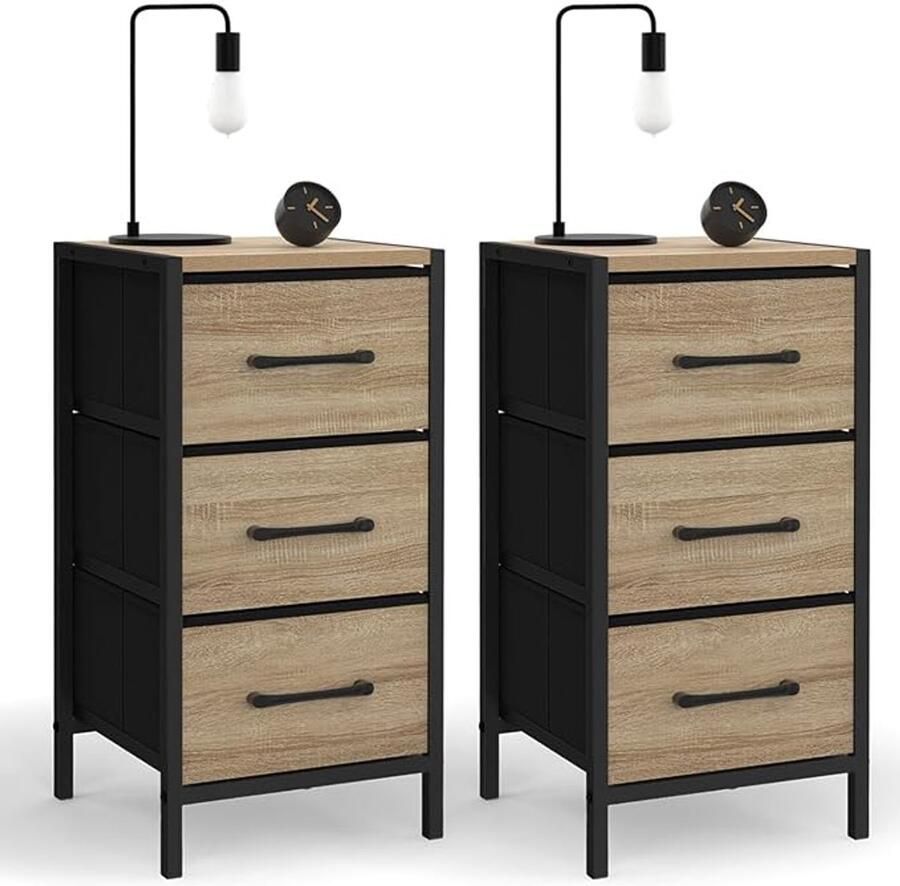 Set van 2 nachtkastjes Utah met 3 lades – Stijlvol en praktisch