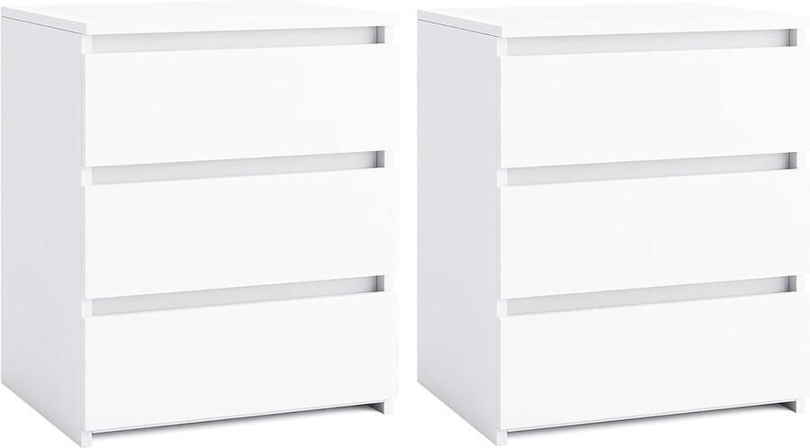 Set van 2 nachtkastjes – Wit – 3 laden – 45 x 55 x 38 cm – Perfect voor boxspring