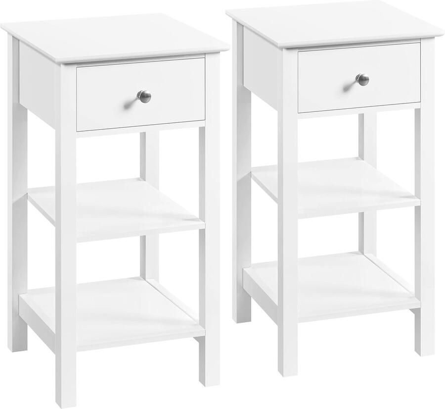 Set van 2 nachtkastjes wit nachtkastje met lade en 2 planken modern nachtkastje voor boxspringbed bijzettafel opbergtafel voor slaapkamer en woonkamer 70 cm hoog