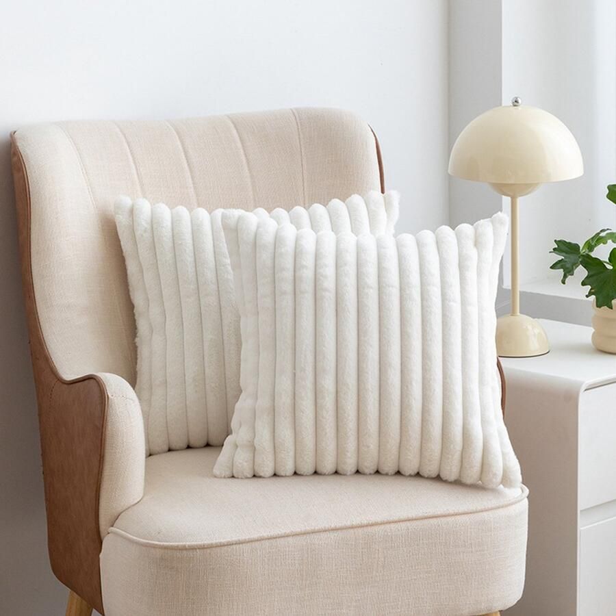 Set van 2 nepbonten kussenslopen 50 x 50 cm zachte fluwelen kussenslopen pluizige gestreepte decoratieve kussenslopen voor op de bank