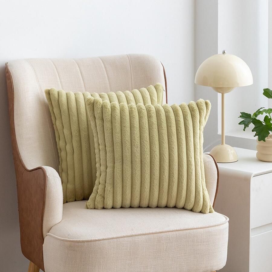 Set van 2 nepbonten kussenslopen 50 x 50 cm zachte fluwelen kussenslopen pluizige gestreepte decoratieve kussenslopen voor op de bank