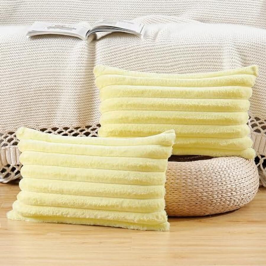 Set van 2 Neplederen Decoratieve Kussenslopen Fluffy Zachte Kussenhoes voor Bank en Slaapkamer 30x50cm Geel