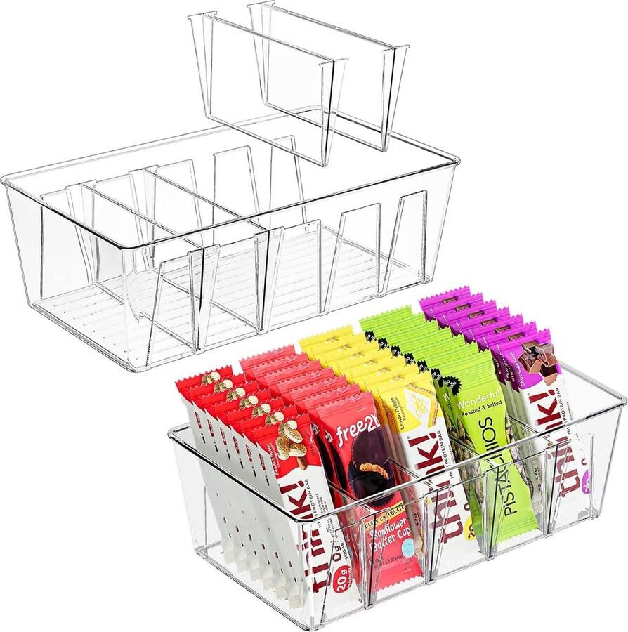 Set van 2 opbergbakken Doorzichtige kunststof stapelbaar en met verdelers 2 stuks