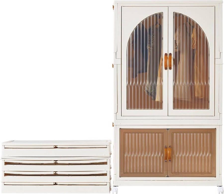 Set van 2 opbergdozen met deksel 120 cm opvouwbare opbergdozen met kledingstang wielen 98L kunststof PP draagbaar plankensysteem voor slaapkamer kleedkamer kinderkamer