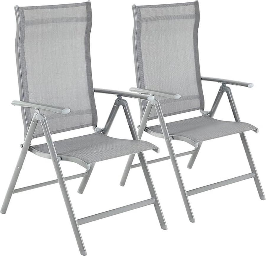 Set van 2 opvouwbar grijze tuinstoelen robuust aluminium frame rugleuning in 8 posities belasting 120 kg
