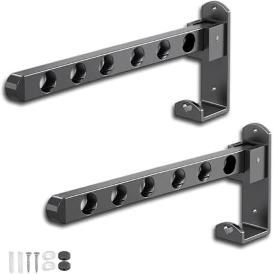 Set van 2 opvouwbare kledingroedes wandgemonteerde kledingroedes 90° draaibare kledingrekken wandgemonteerde vouwhaken met bevestigingsschroeven wandgemonteerde kledingrekken voor balkons wasruimtes badkamers