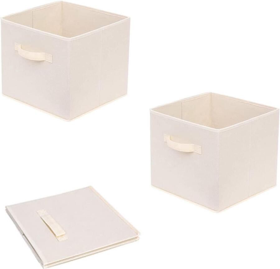 Set van 2 opvouwbare opbergdozen duurzame ladeorganizers beige stoffen 27 x 27 x 28 cm