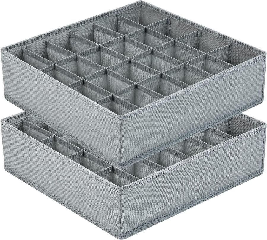 Set van 2 opvouwbare opbergdozen voor sokken 24 opbergvakken lichtgrijs vliesstof