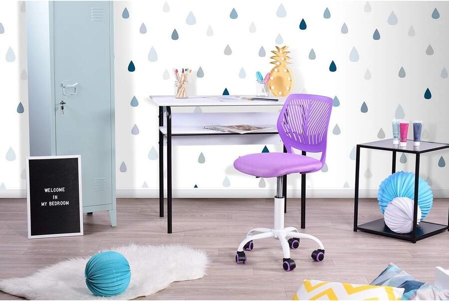 Set van 2 paarse bureaustoelen verstelbare draaibare bureaustoel stof zitting ergonomische taakstoel zonder armleuning paars