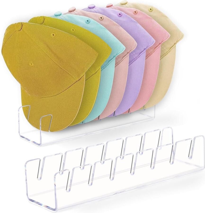 Set van 2 pettenstandaard voor baseballpetten acryl pethouder zonder installatie hoedenorganisator hoedenhouder voor 14 baseballpetten display en opslag hoedenstandaard voor slaapkamer kast ladekast