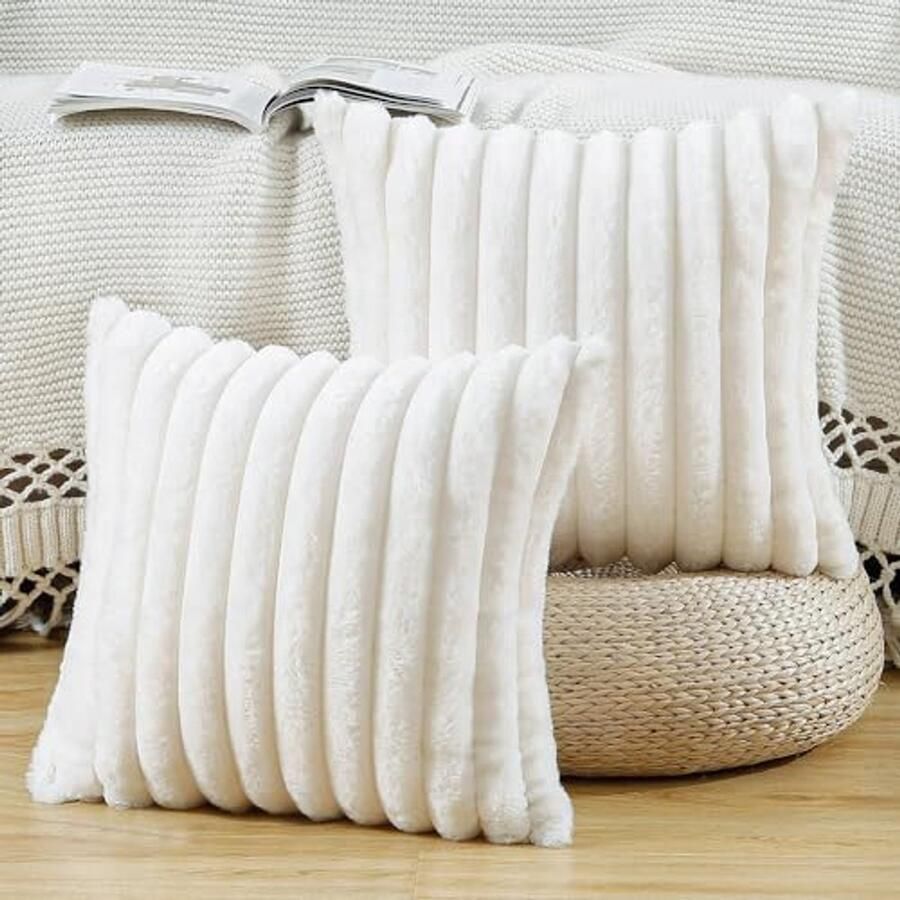 Set van 2 Pluche Decoratieve Kussenhoezen Fluffy Zachte Kussenhoezen voor Bank en Slaapkamer 55x55cm