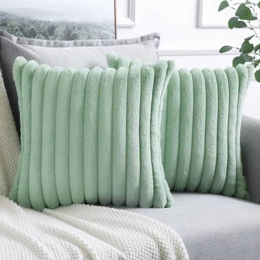 Allecto plus Pluche fluwelen kussenhoezen set 60 x 60 cm lichtgroen decoratief voor bank en slaapkamer