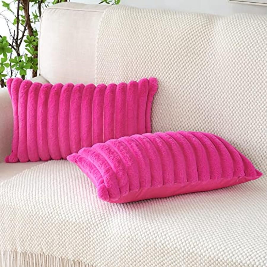 Set van 2 Pluche Fluwelen Kussenslopen in Roze Decoratieve Sierkussenovertrekken voor Bank en Slaapkamer