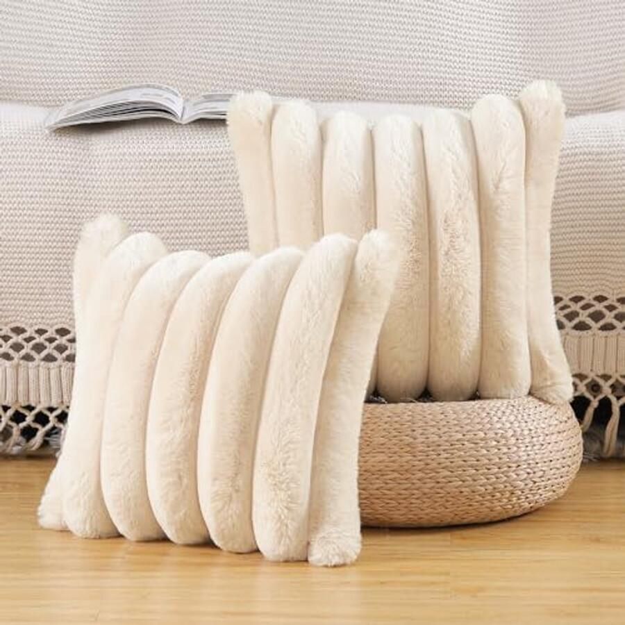 Set van 2 Pluche Kussenslopen Zachte Decoratieve Hoes voor Bank en Slaapkamer 40x40 cm Beige