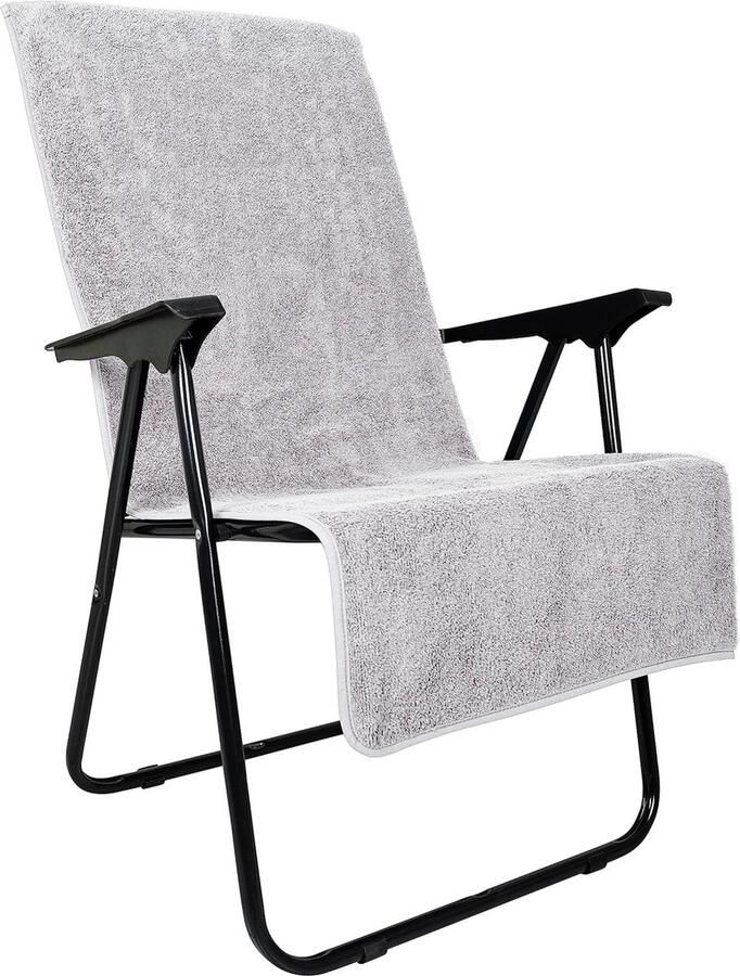 Set van 2 premium badstof hoezen voor tuinstoel 100% katoen Oeko-Tex 100 handdoekovertrek met hoge rugleuning stoelovertrek met envelop voor camping- ligstoel 65 x 130 cm grijs