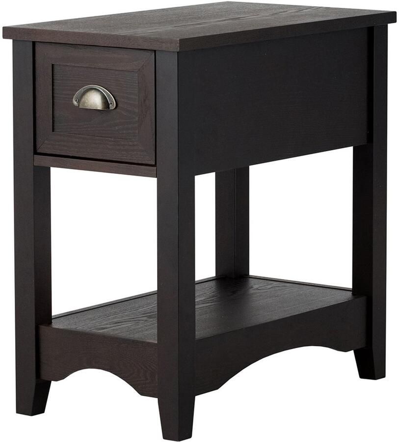 Set van 2 Retro Bijzettafels – Nachtkastje met Lade Rubberhouten Poten 56 x 33 x 58 5 cm Koffie Bruin Brons